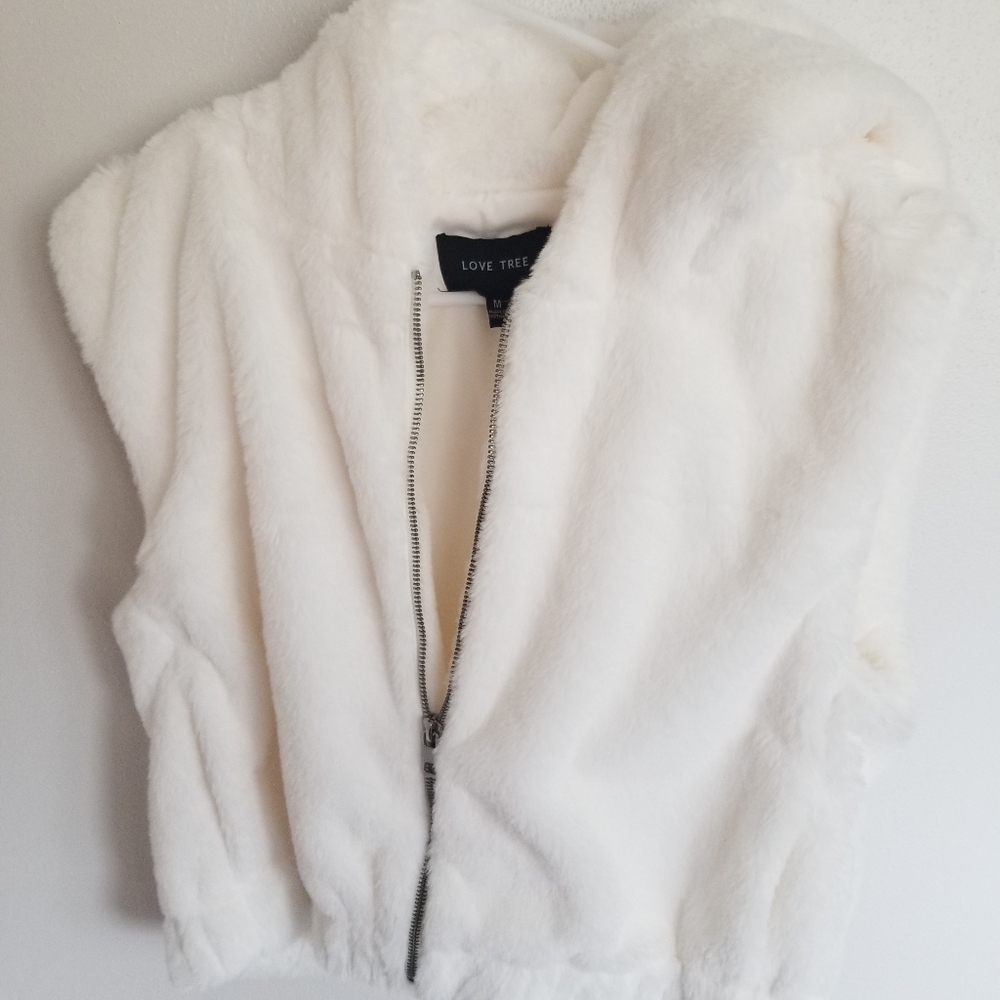 Fur Hooded Zip up Vest